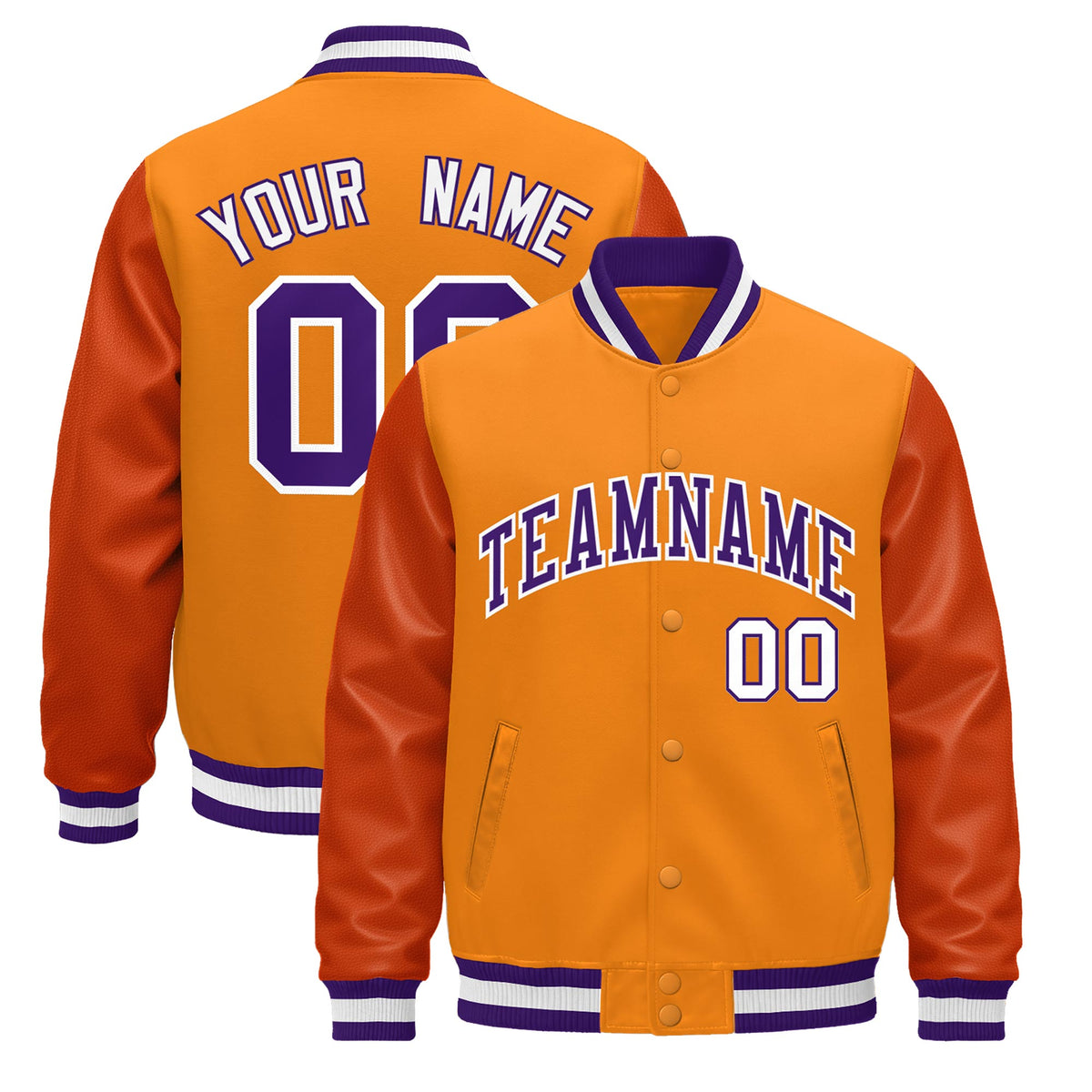 Custom Orange Purple White Jacket - Classic Style Leather Sleeves Wrinkle-Resistant