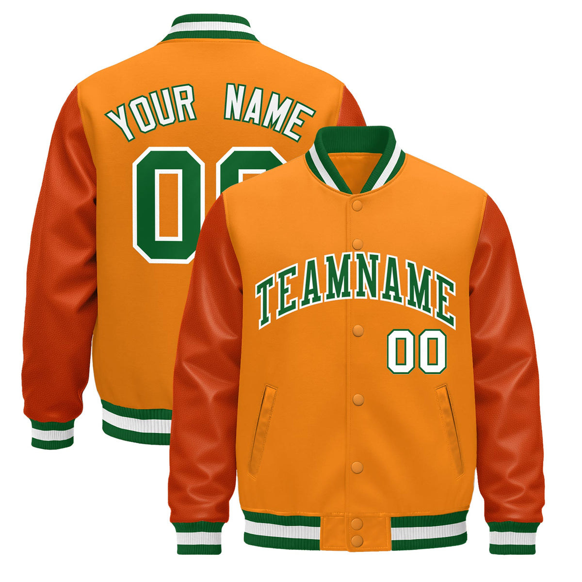 Custom Orange Kelly Green White Jacket - Classic Style Leather Sleeves Wrinkle-Resistant