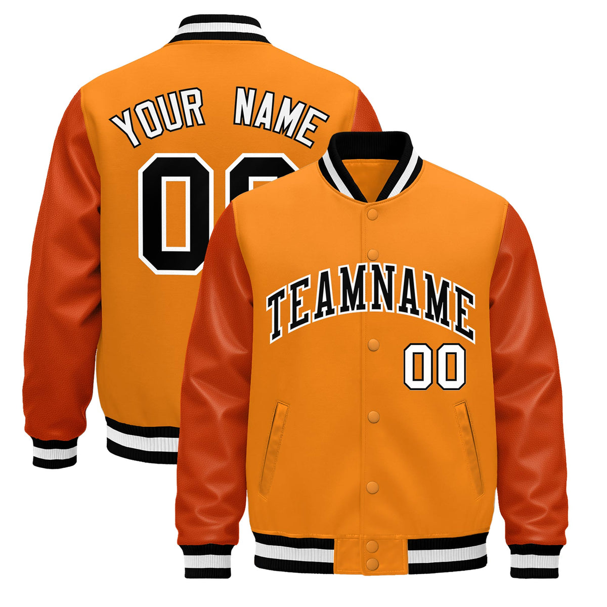 Custom Orange Black White Jacket - Classic Style Leather Sleeves Wrinkle-Resistant