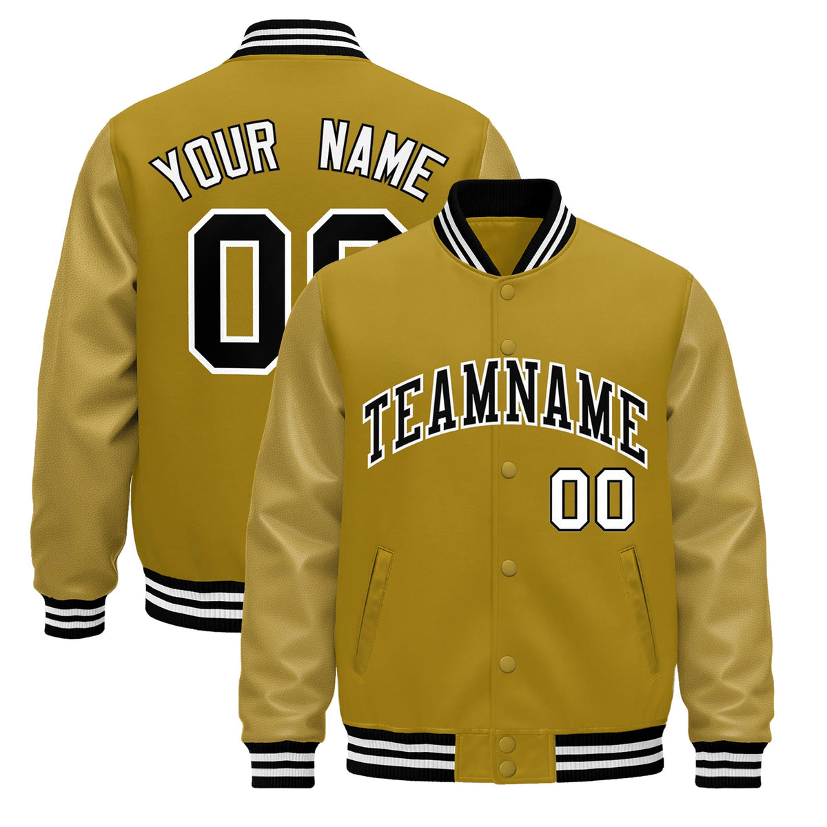Custom Old Gold Black White Jacket - Classic Style Leather Sleeves Wrinkle-Resistant
