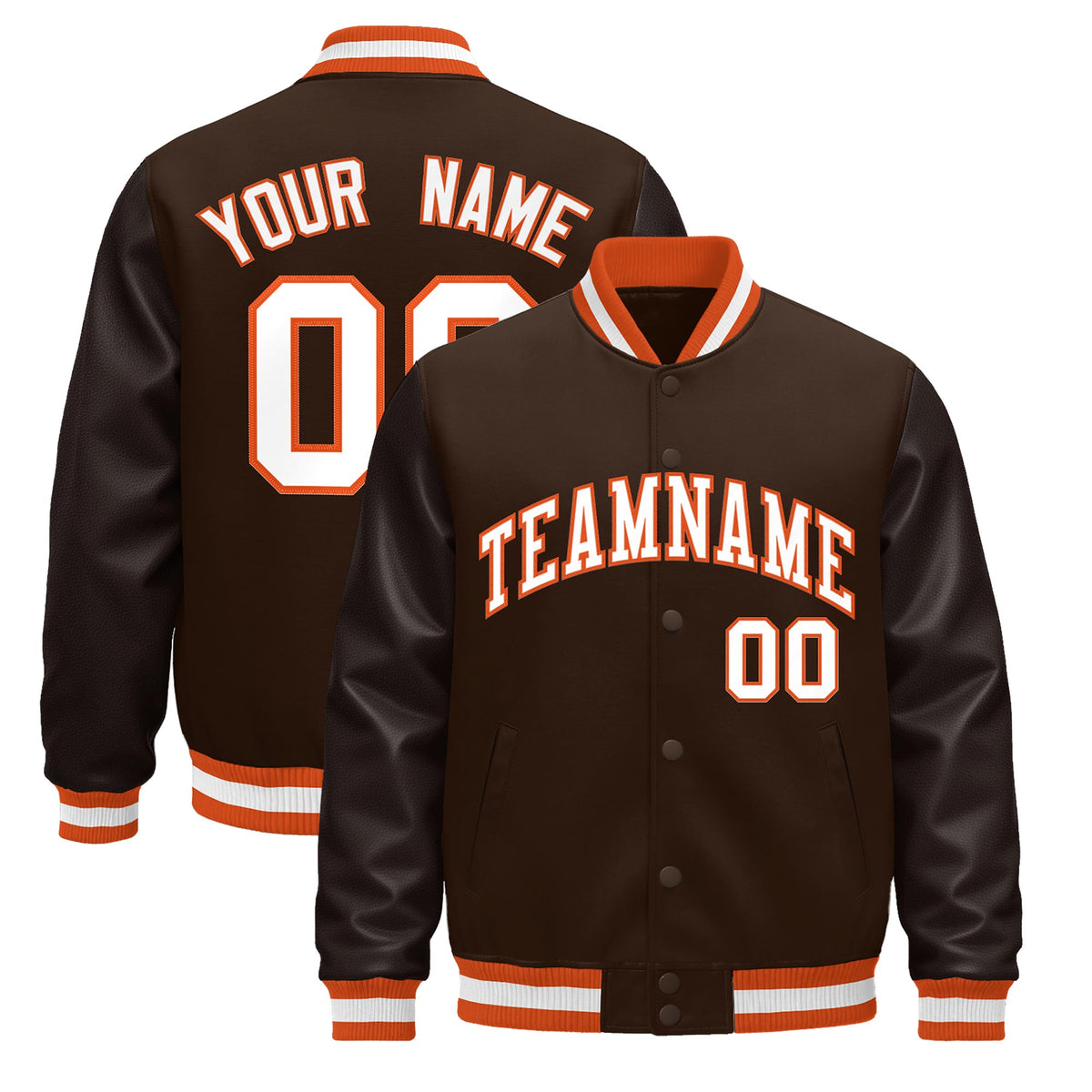 Custom Brown Orange White Jacket - Classic Style Leather Sleeves Wrinkle-Resistant