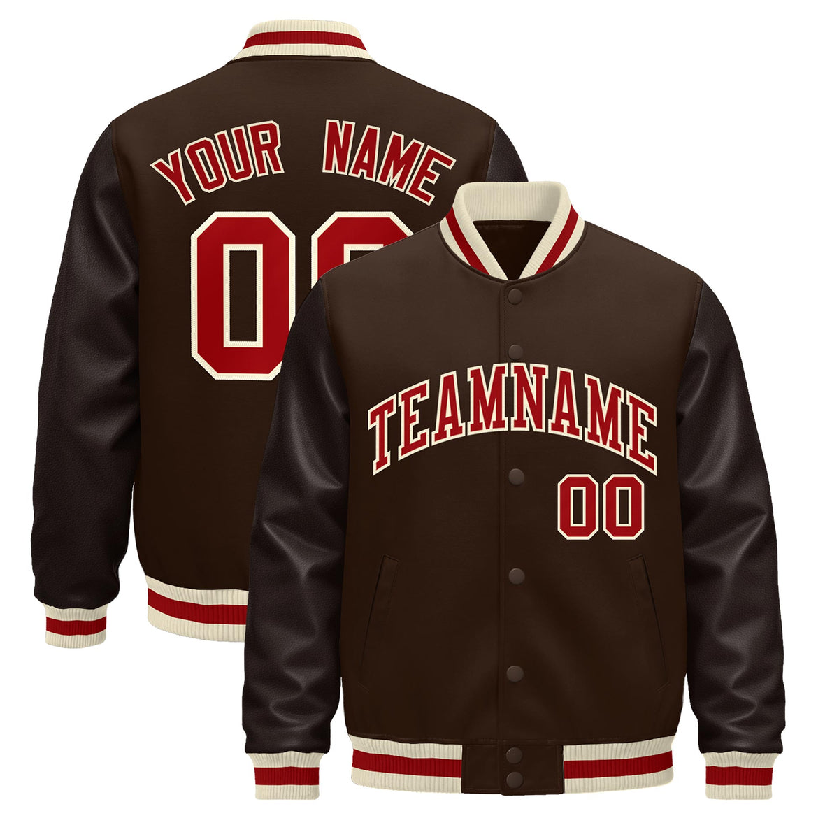 Custom Brown Cream Red Jacket - Classic Style Leather Sleeves Wrinkle-Resistant