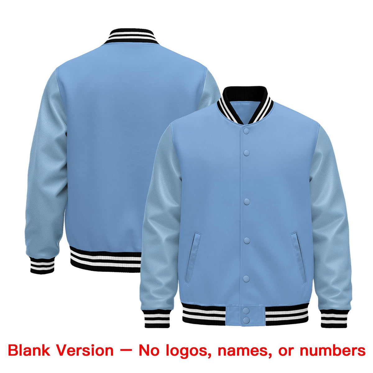 Custom Powder Blue Black White Classic Style Leather Sleeves Wrinkle-Resistant Jacket| KXKSHOP