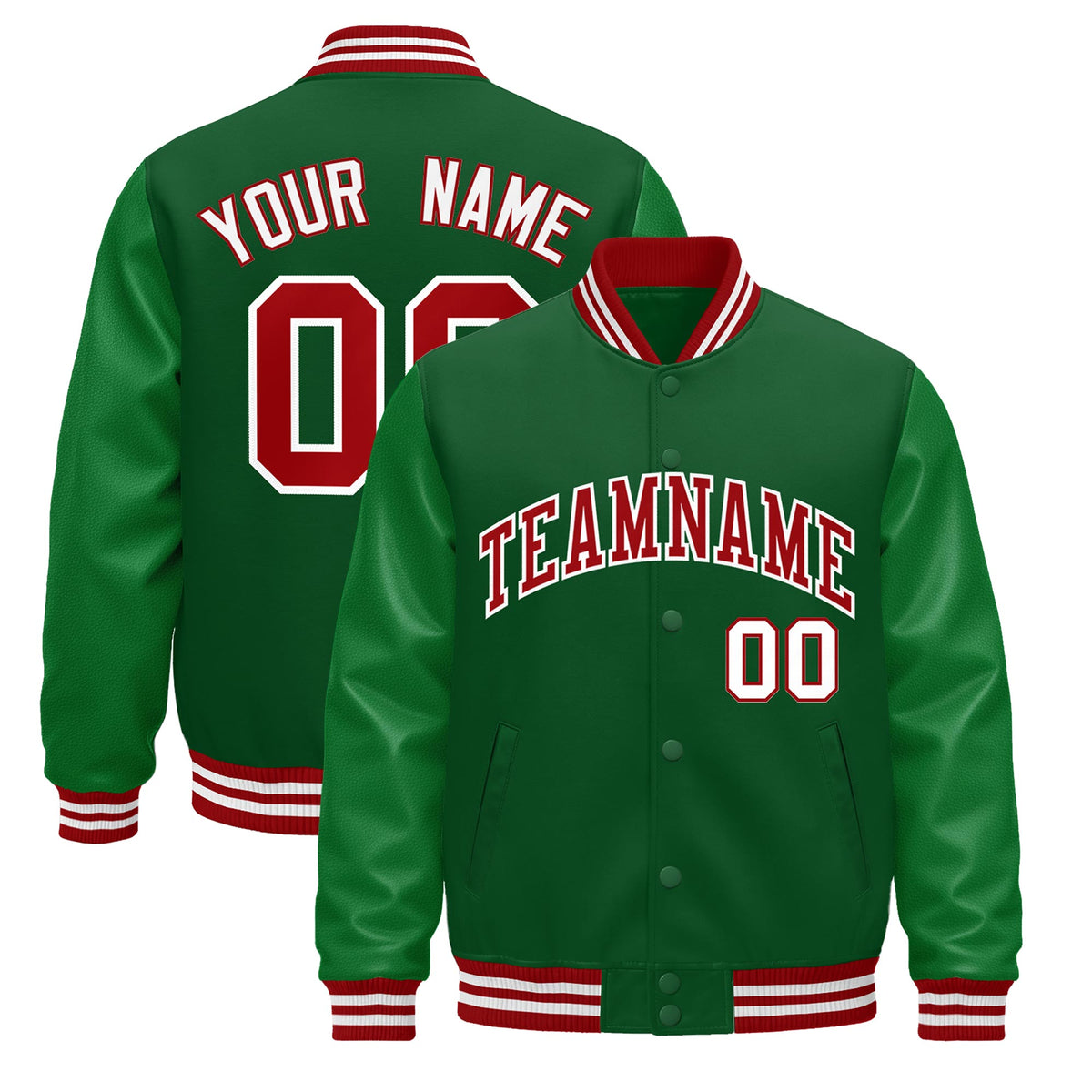 Custom Kelly Green Red White Classic Style Leather Sleeves Wrinkle-Resistant Jacket| KXKSHOP