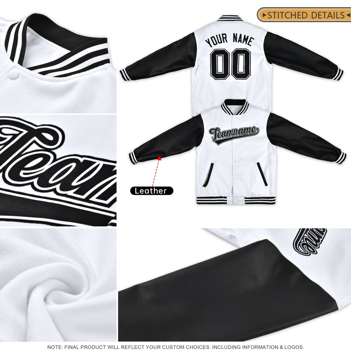 Custom Black White Classic Style Leather Sleeves Wrinkle-Resistant Jacket| KXKSHOP