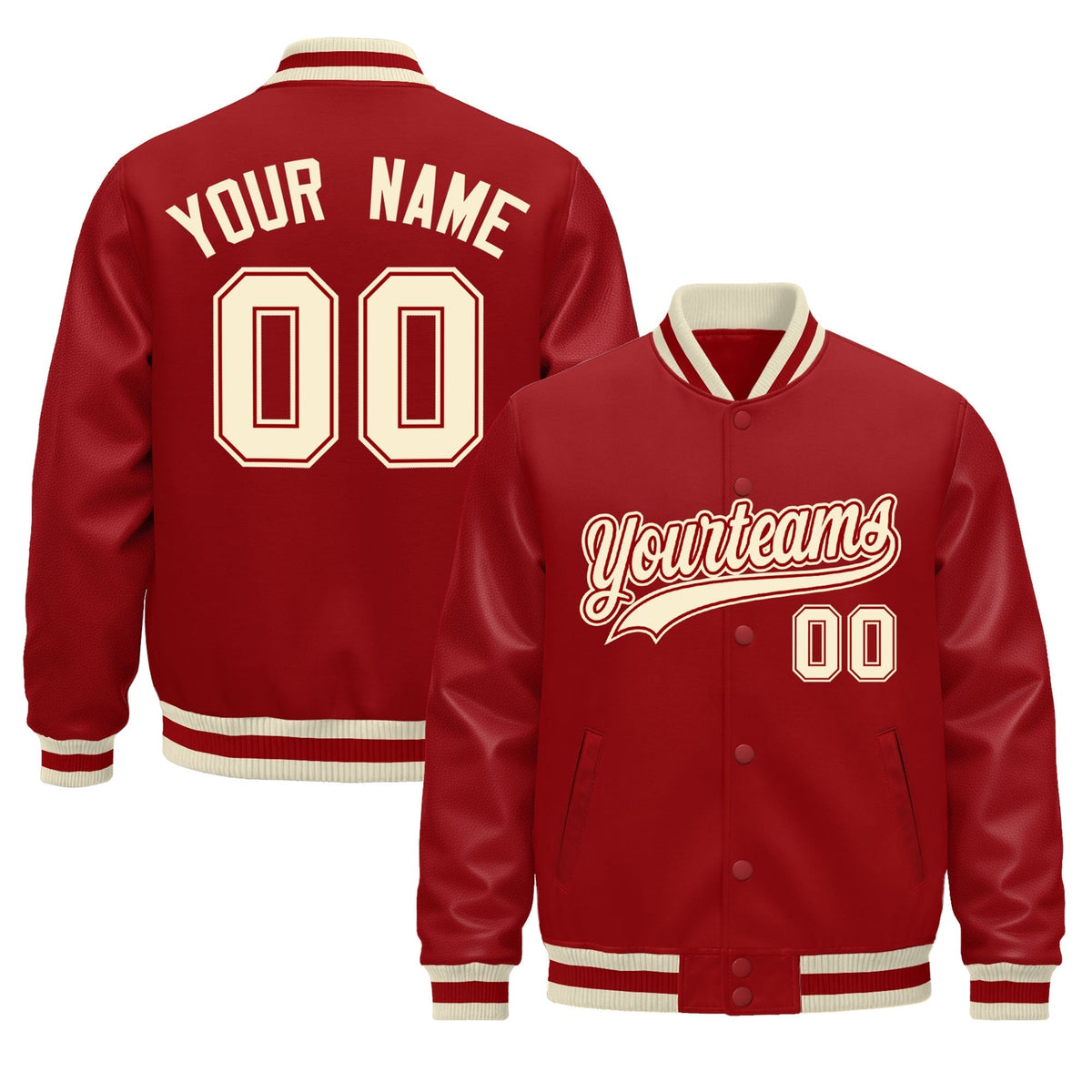 Custom Red Cream Jacket - Classic Style Leather Sleeves Wrinkle-Resistant