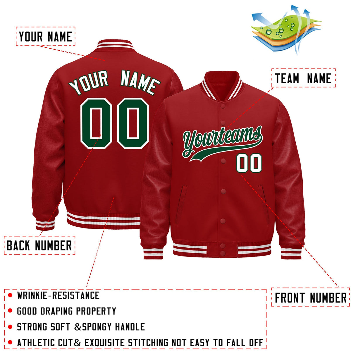 Custom Red White Classic Style Leather Sleeves Wrinkle-Resistant Jacket| KXKSHOP