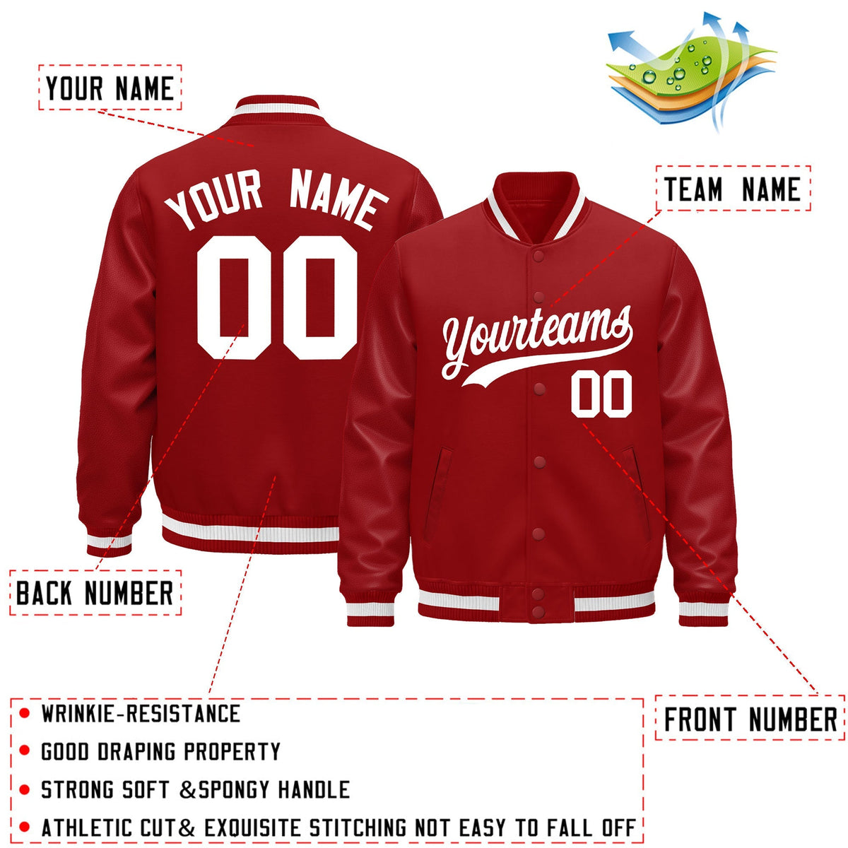 Custom Red White Classic Style Leather Sleeves Wrinkle-Resistant Jacket| KXKSHOP
