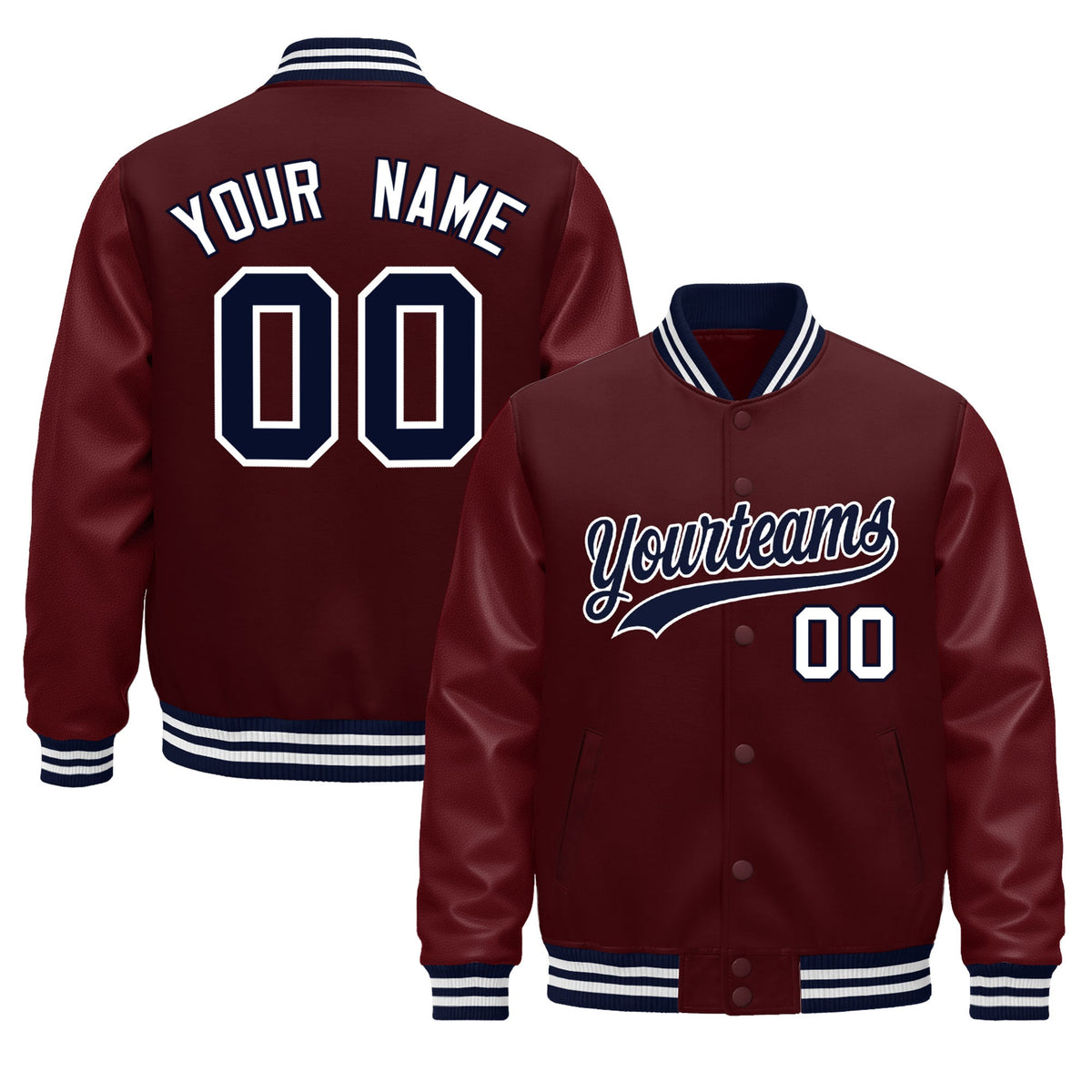 Custom Burgundy White Jacket - Classic Style Leather Sleeves Wrinkle-Resistant