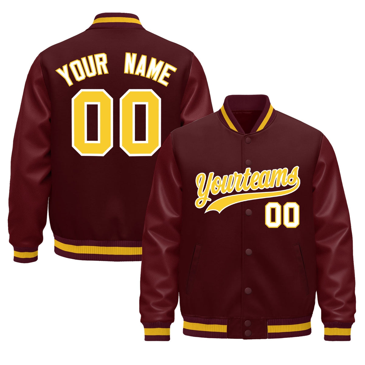 Custom Burgundy White Jacket - Classic Style Leather Sleeves Wrinkle-Resistant