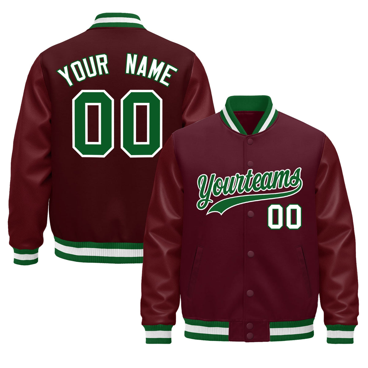Custom Burgundy White Jacket - Classic Style Leather Sleeves Wrinkle-Resistant