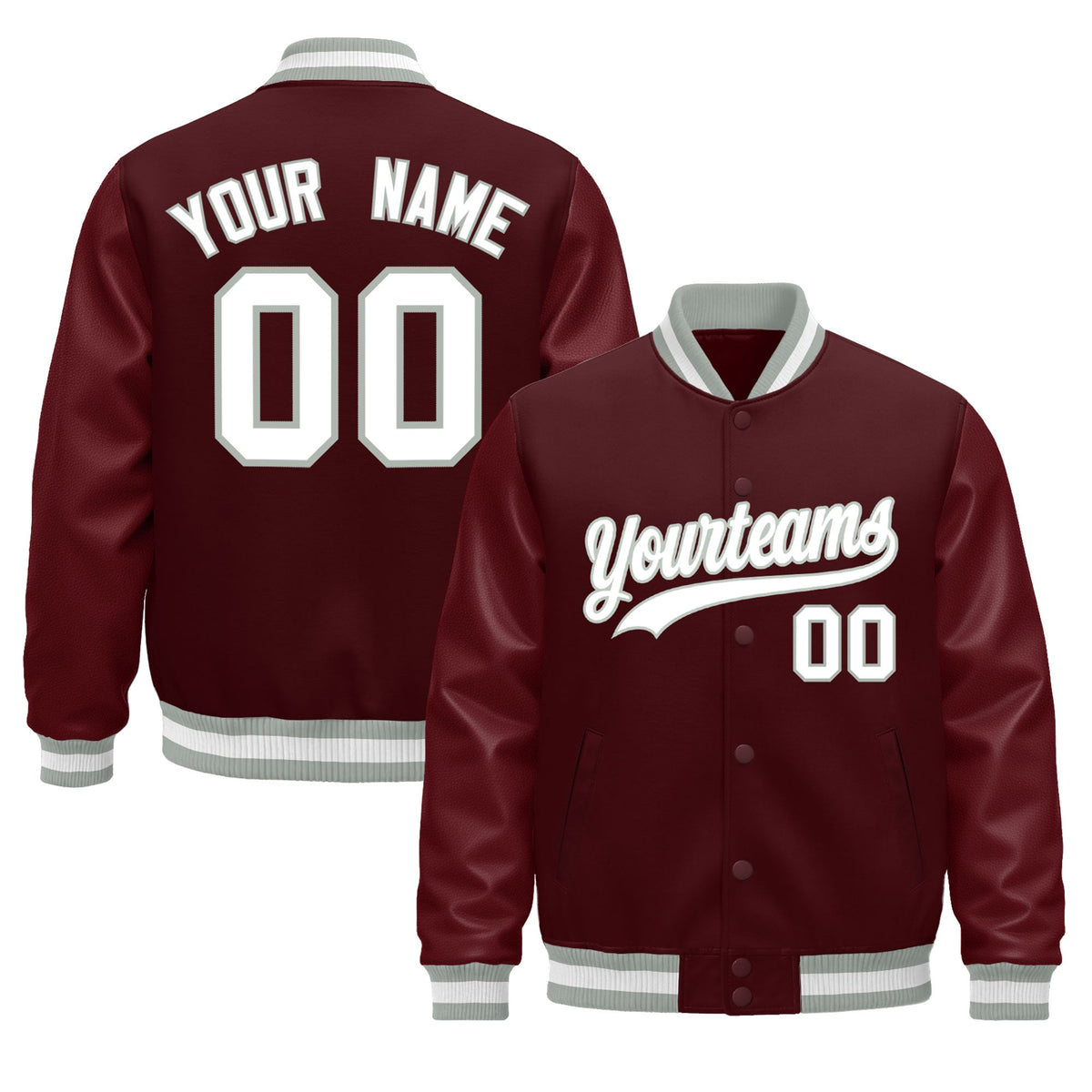 Custom Burgundy White Jacket - Classic Style Leather Sleeves Wrinkle-Resistant
