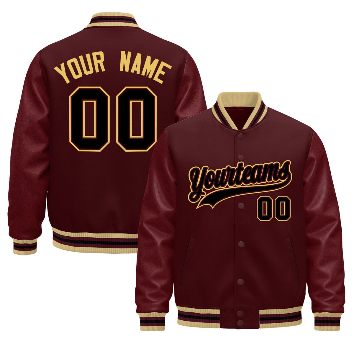 Custom Burgundy White Jacket - Classic Style Leather Sleeves Wrinkle-Resistant