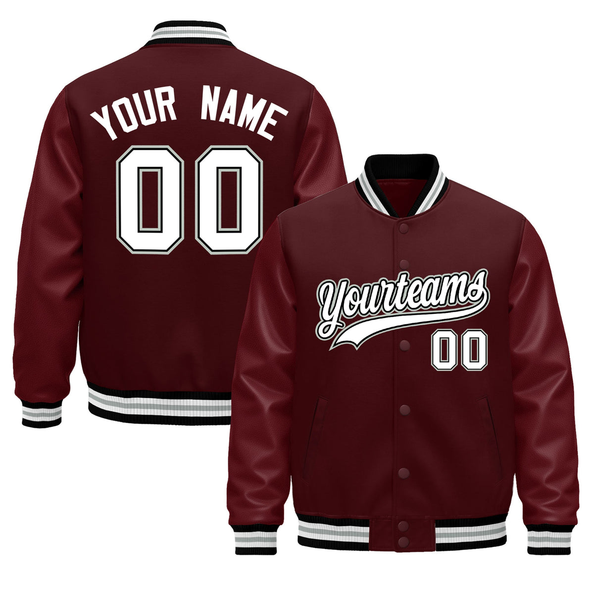 Custom Burgundy White Jacket - Classic Style Leather Sleeves Wrinkle-Resistant