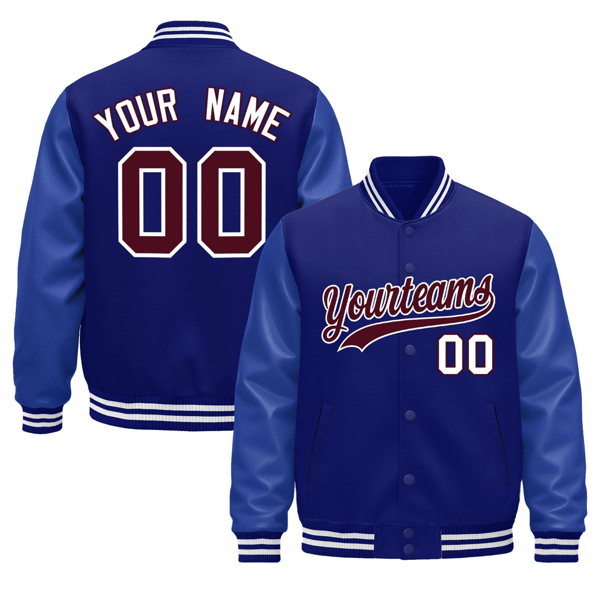 Custom Royal Blue White Jacket - Classic Style Leather Sleeves Wrinkle-Resistant