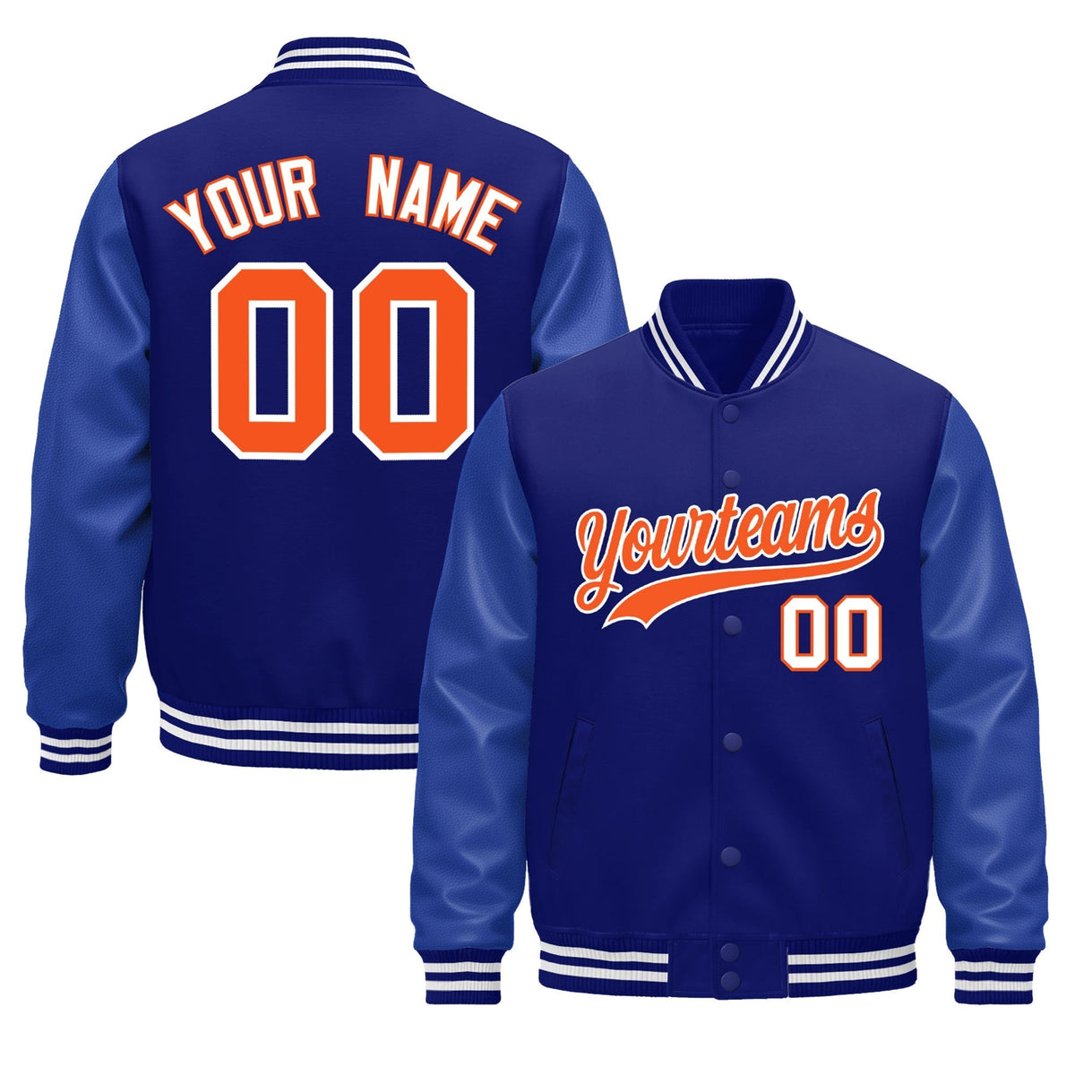 Custom Royal Blue White Jacket - Classic Style Leather Sleeves Wrinkle-Resistant