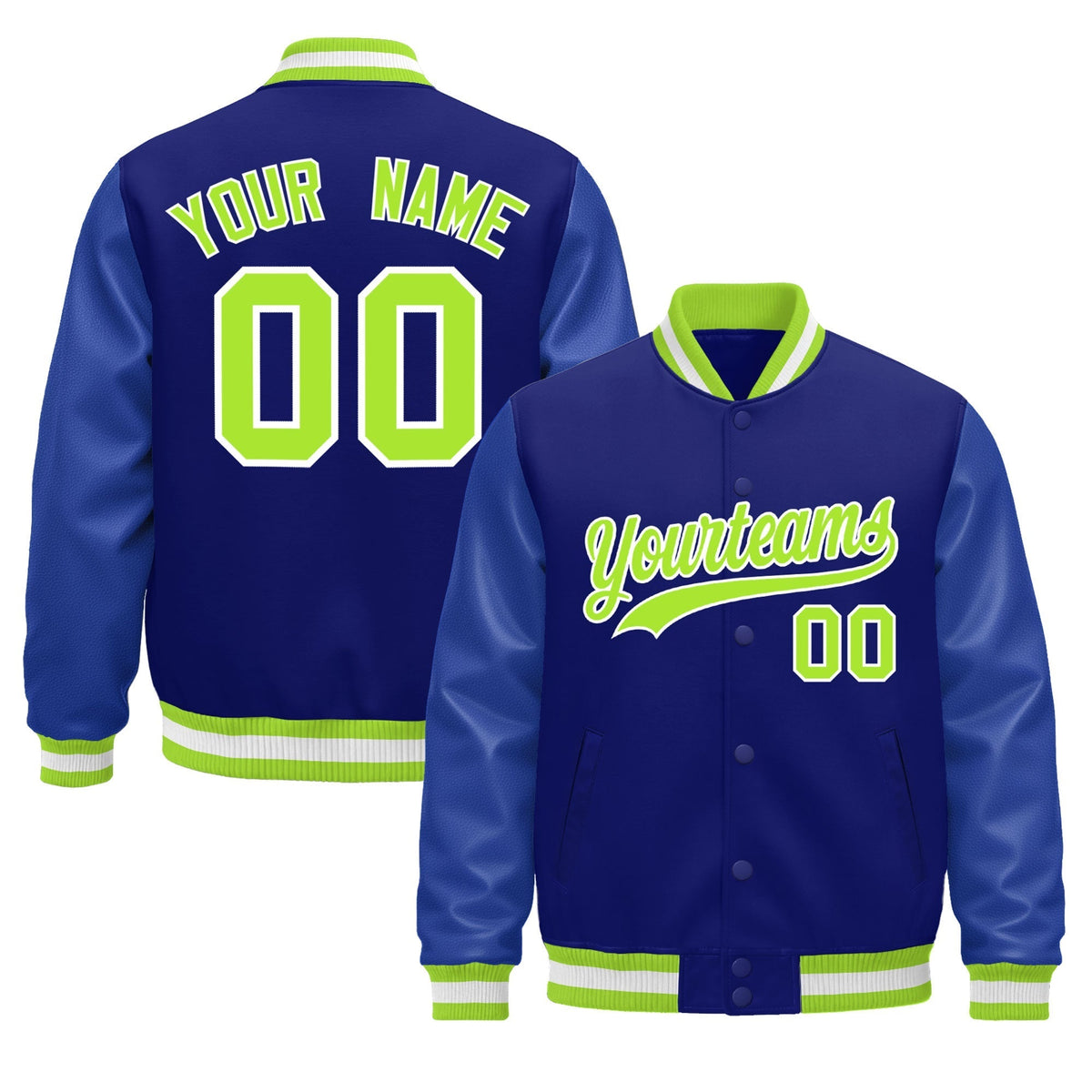 Custom Royal Blue White Jacket - Classic Style Leather Sleeves Wrinkle-Resistant