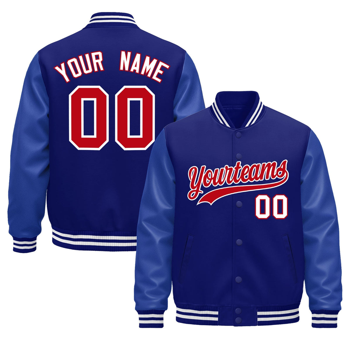 Custom Royal Blue White Jacket - Classic Style Leather Sleeves Wrinkle-Resistant