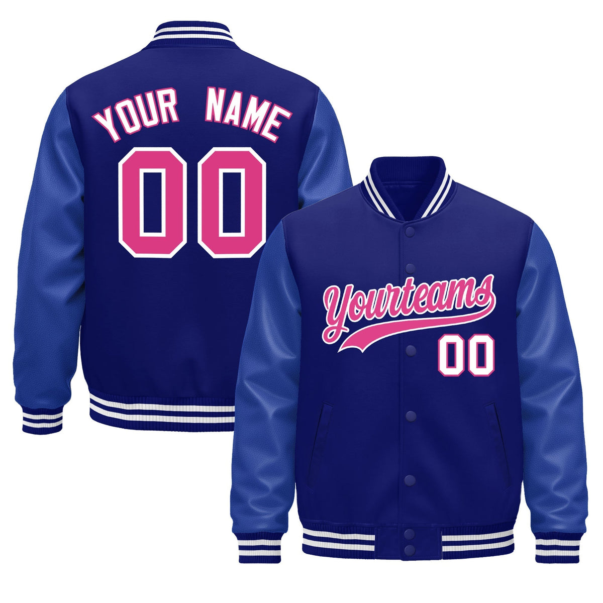 Custom Royal Blue White Jacket - Classic Style Leather Sleeves Wrinkle-Resistant