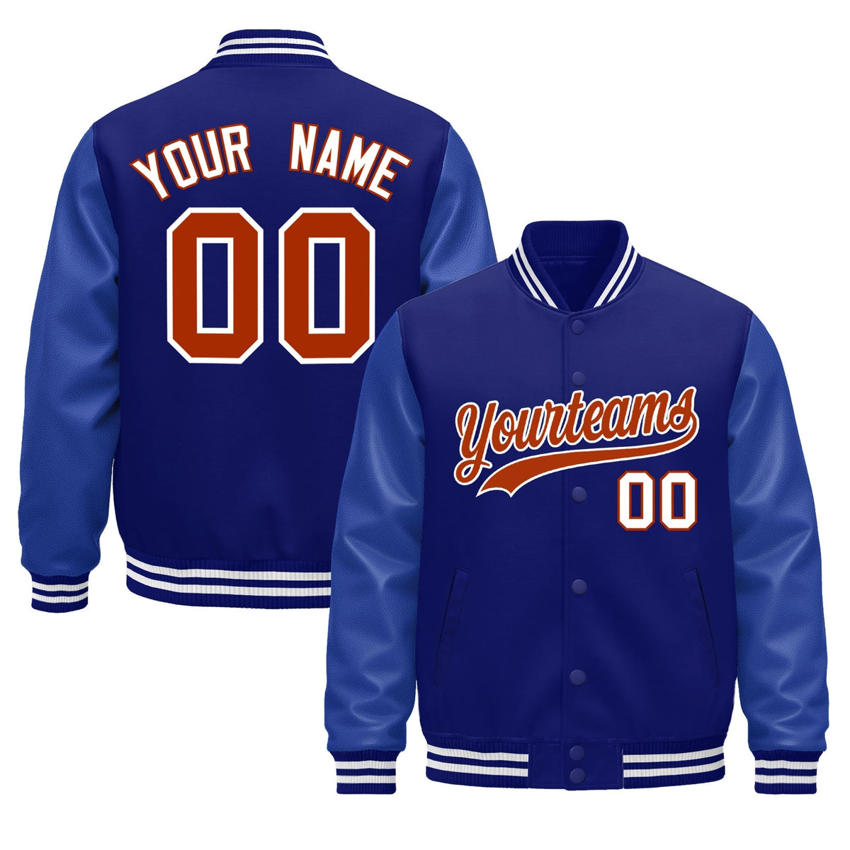 Custom Royal Blue White Jacket - Classic Style Leather Sleeves Wrinkle-Resistant