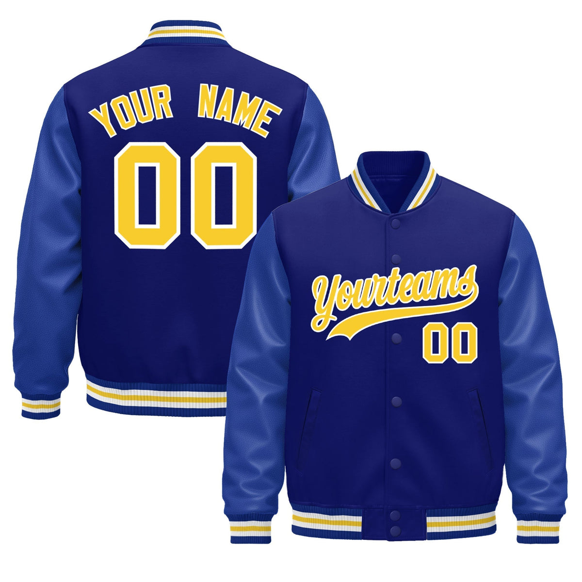 Custom Royal Blue White Jacket - Classic Style Leather Sleeves Wrinkle-Resistant