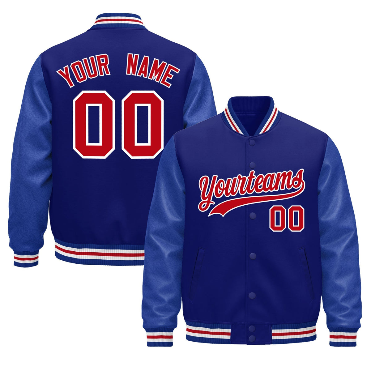 Custom Royal Blue red Jacket - Classic Style Leather Sleeves Wrinkle-Resistant
