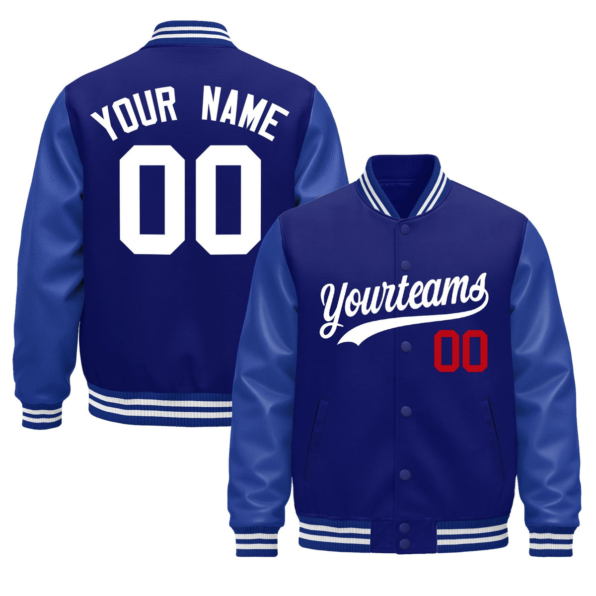 Custom Royal Blue White Jacket - Classic Style Leather Sleeves Wrinkle-Resistant