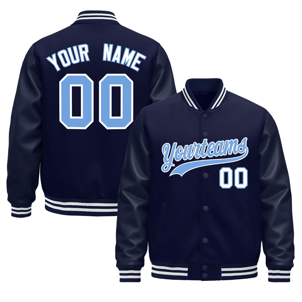 Custom Navy White Jacket - Classic Style Leather Sleeves Wrinkle-Resistant