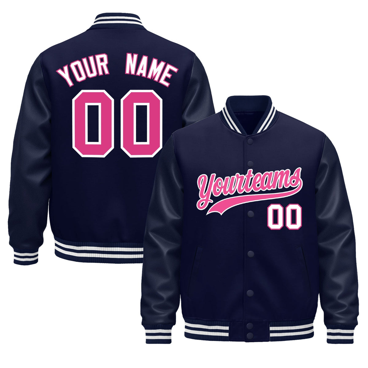 Custom Navy White Jacket - Classic Style Leather Sleeves Wrinkle-Resistant
