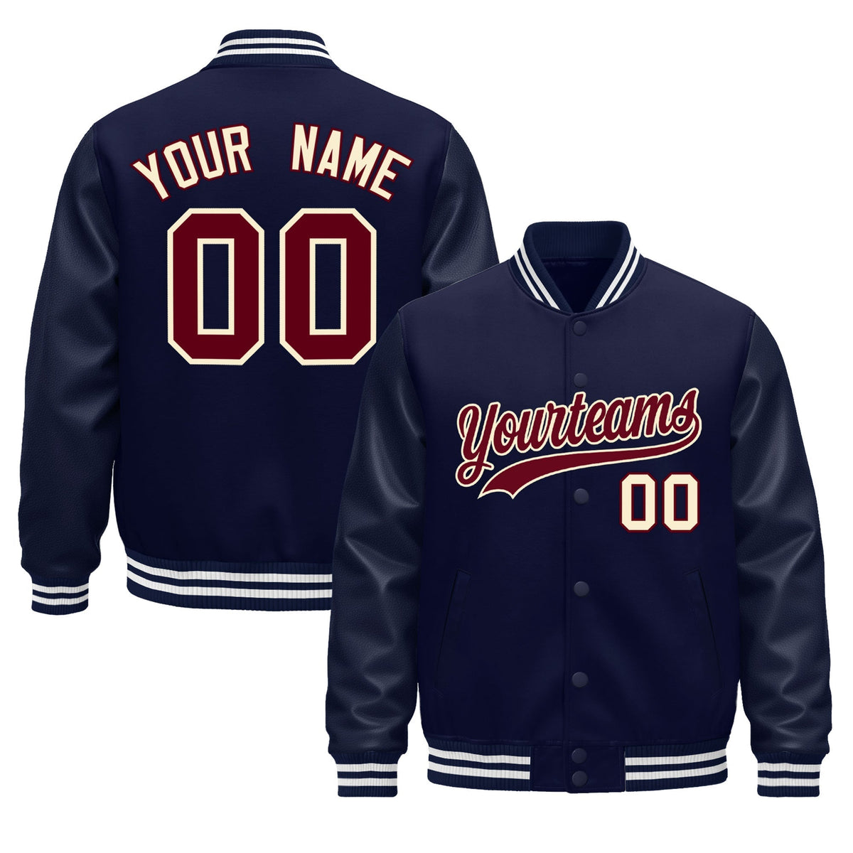Custom Navy Cream Jacket - Classic Style Leather Sleeves Wrinkle-Resistant