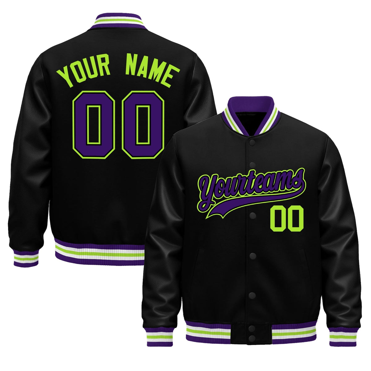 Custom Black Purple White Jacket - Classic Style Leather Sleeves Wrinkle-Resistant