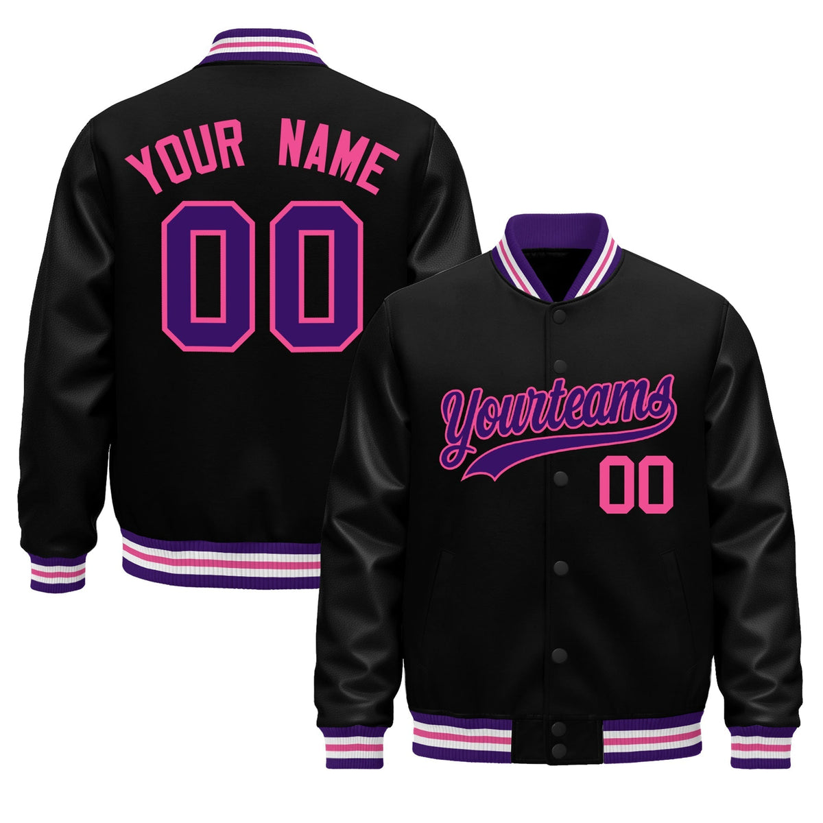 Custom Black Purple Pink Jacket - Classic Style Leather Sleeves Wrinkle-Resistant