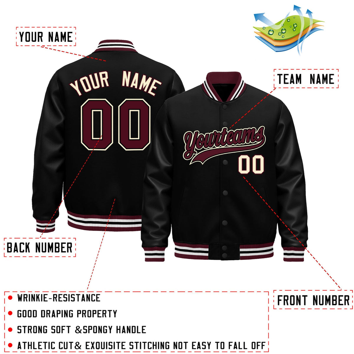 Custom Black Cream Classic Style Leather Sleeves Wrinkle-Resistant Jacket| KXKSHOP