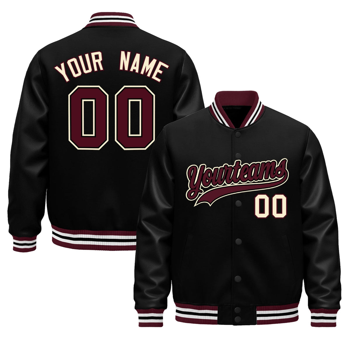 Custom Black Cream Jacket - Classic Style Leather Sleeves Wrinkle-Resistant