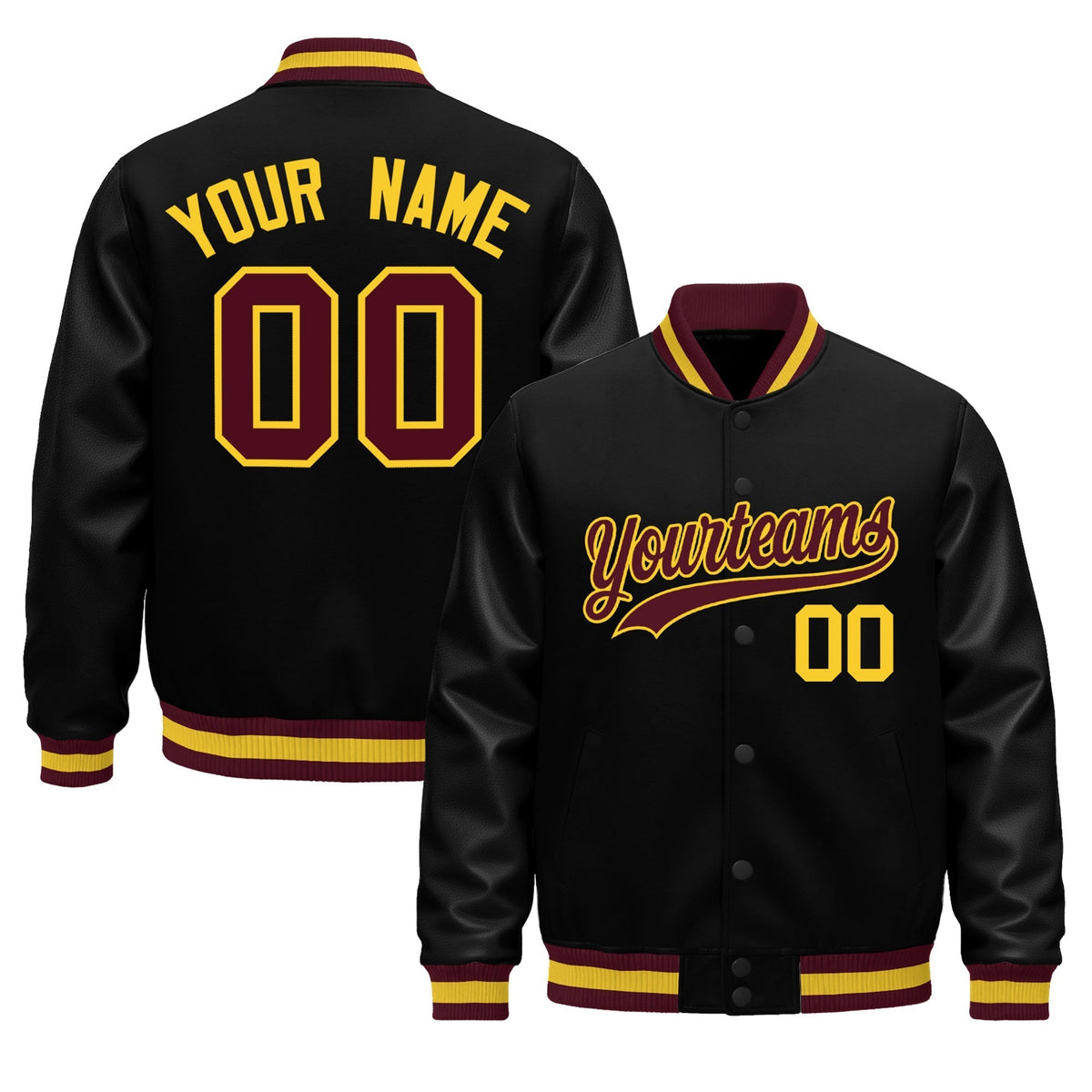Custom Black yellow Jacket - Classic Style Leather Sleeves Wrinkle-Resistant