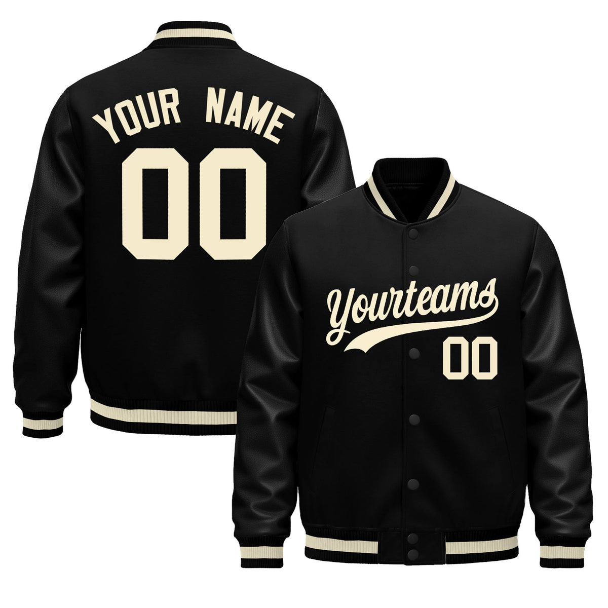 Custom Black Cream Jacket - Classic Style Leather Sleeves Wrinkle-Resistant