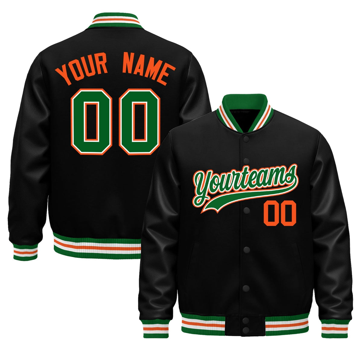 Custom Black Kelly Green White Jacket - Classic Style Leather Sleeves Wrinkle-Resistant