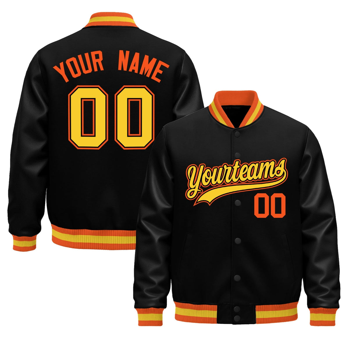 Custom Black Orange Gold Jacket - Classic Style Leather Sleeves Wrinkle-Resistant