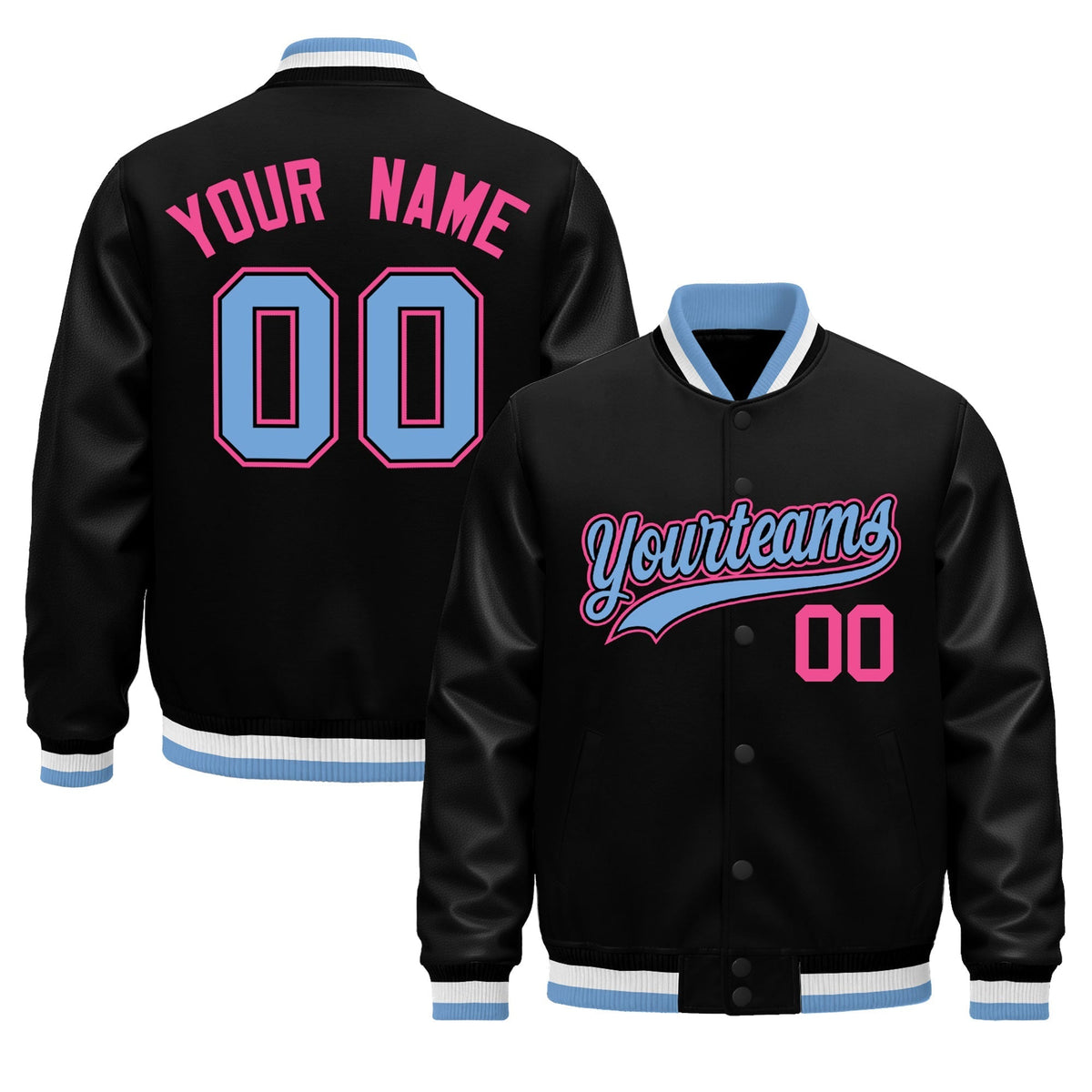 Custom Black Light Blue White Jacket - Classic Style Leather Sleeves Wrinkle-Resistant