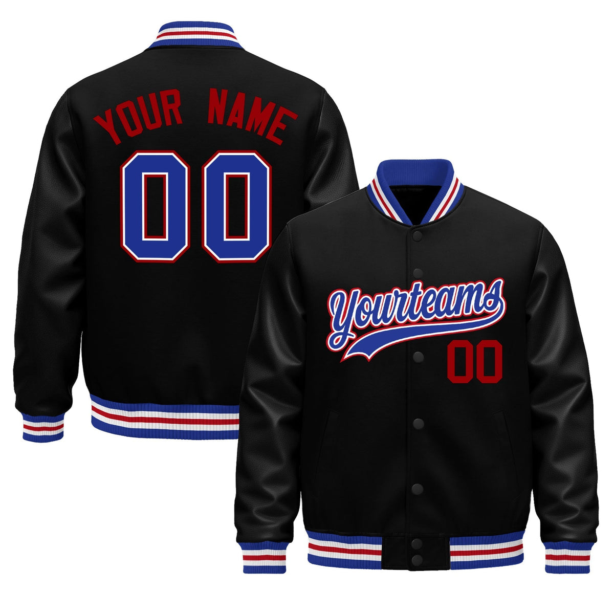 Custom Black Royal Blue White Jacket - Classic Style Leather Sleeves Wrinkle-Resistant