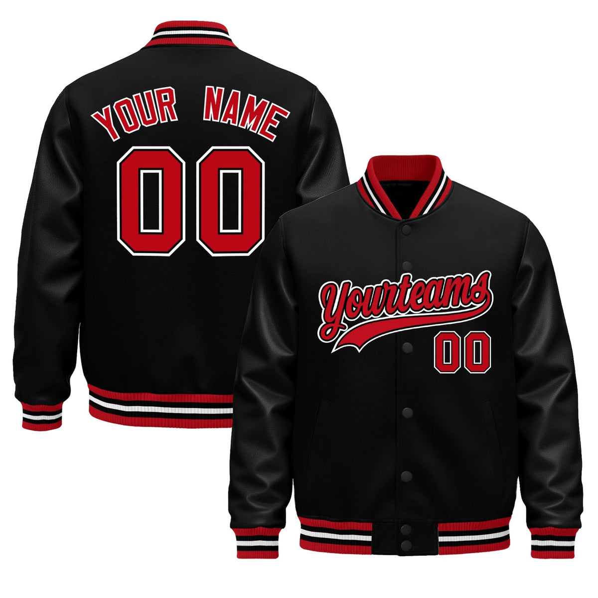 Custom Black Red White Jacket - Classic Style Leather Sleeves Wrinkle-Resistant