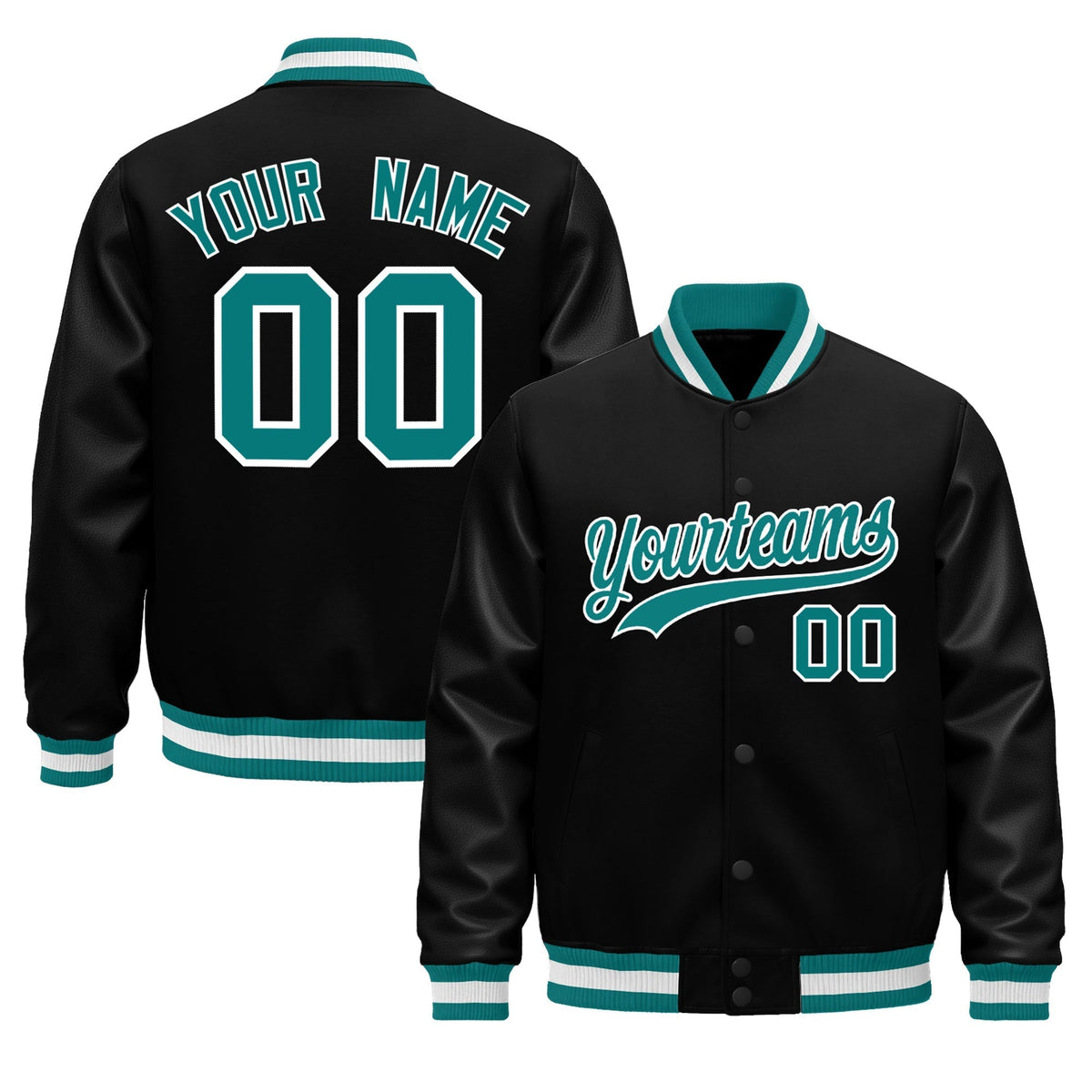 Custom Black Aqua White Jacket - Classic Style Leather Sleeves Wrinkle-Resistant