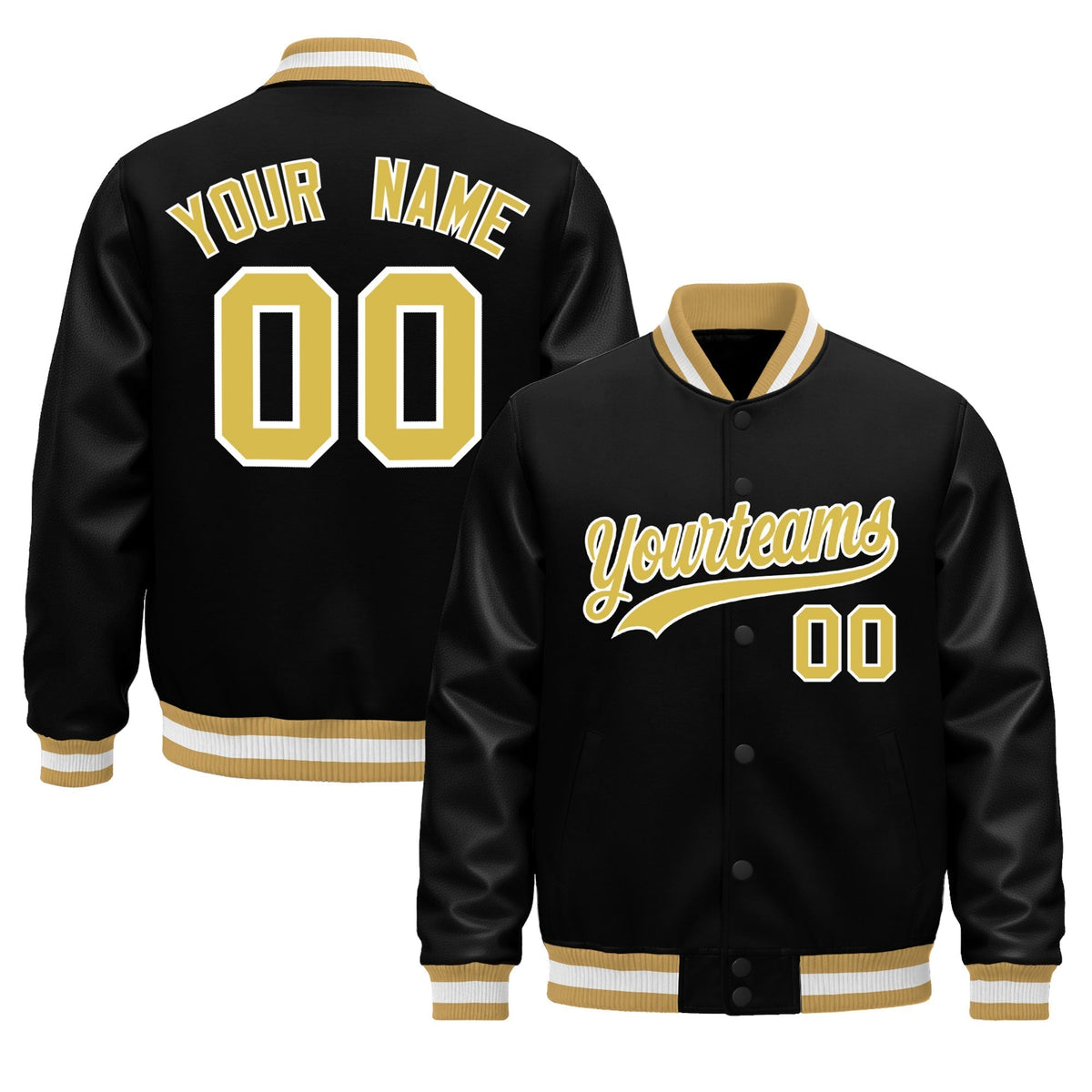 Custom Black Old Gold White Jacket - Classic Style Leather Sleeves Wrinkle-Resistant