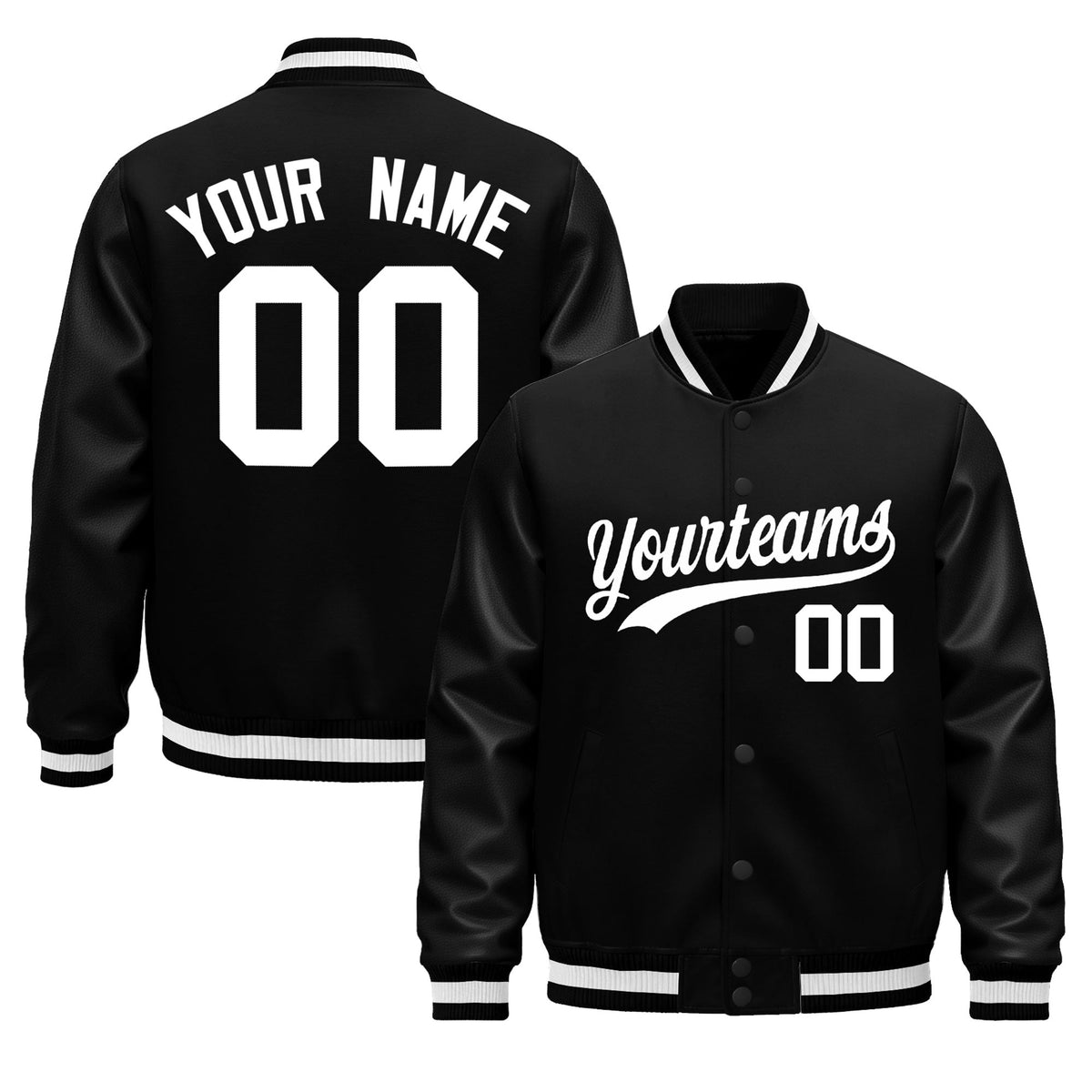 Custom Black White Jacket - Classic Style Leather Sleeves Wrinkle-Resistant