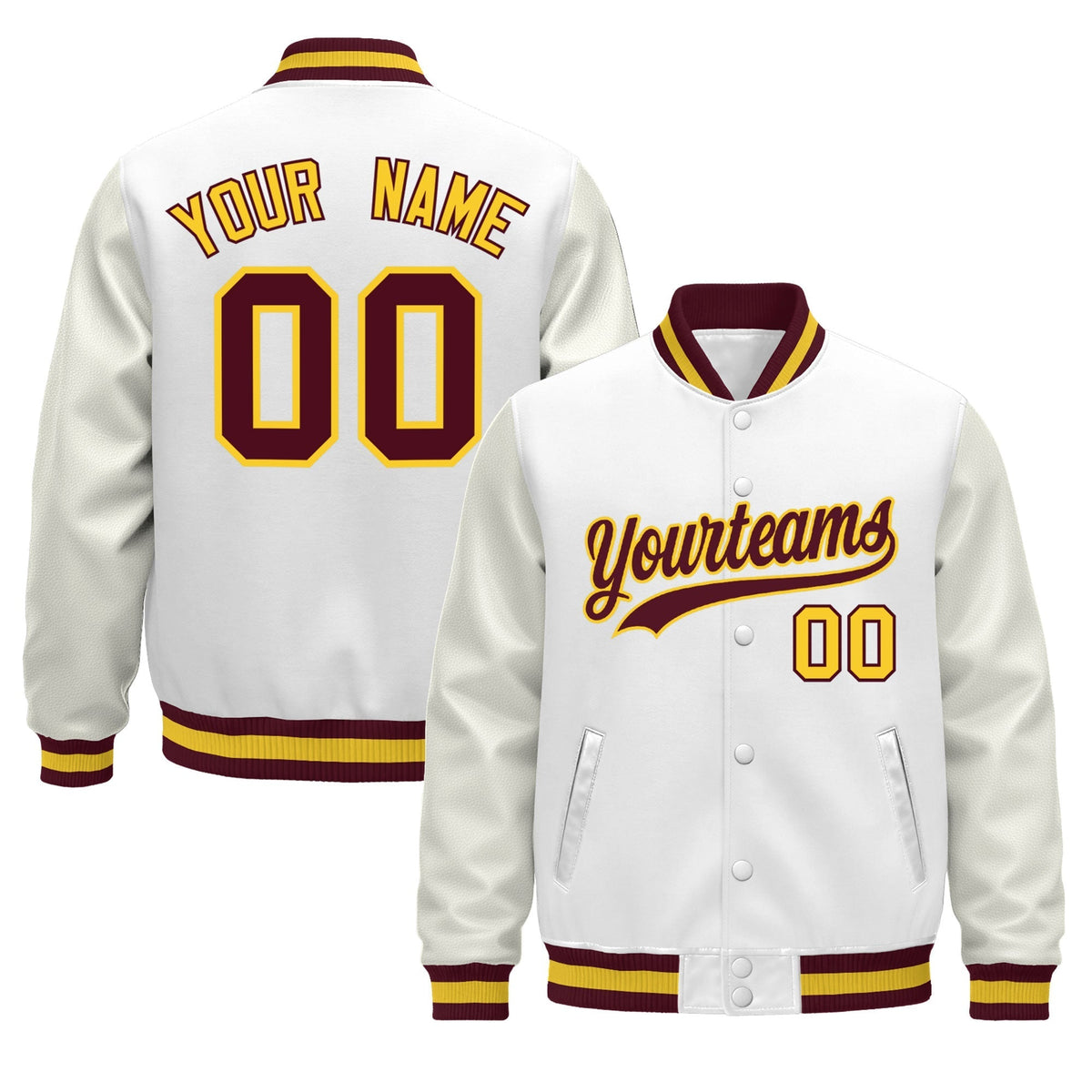 Custom White Crimson Gold Jacket - Classic Style Leather Sleeves Wrinkle-Resistant