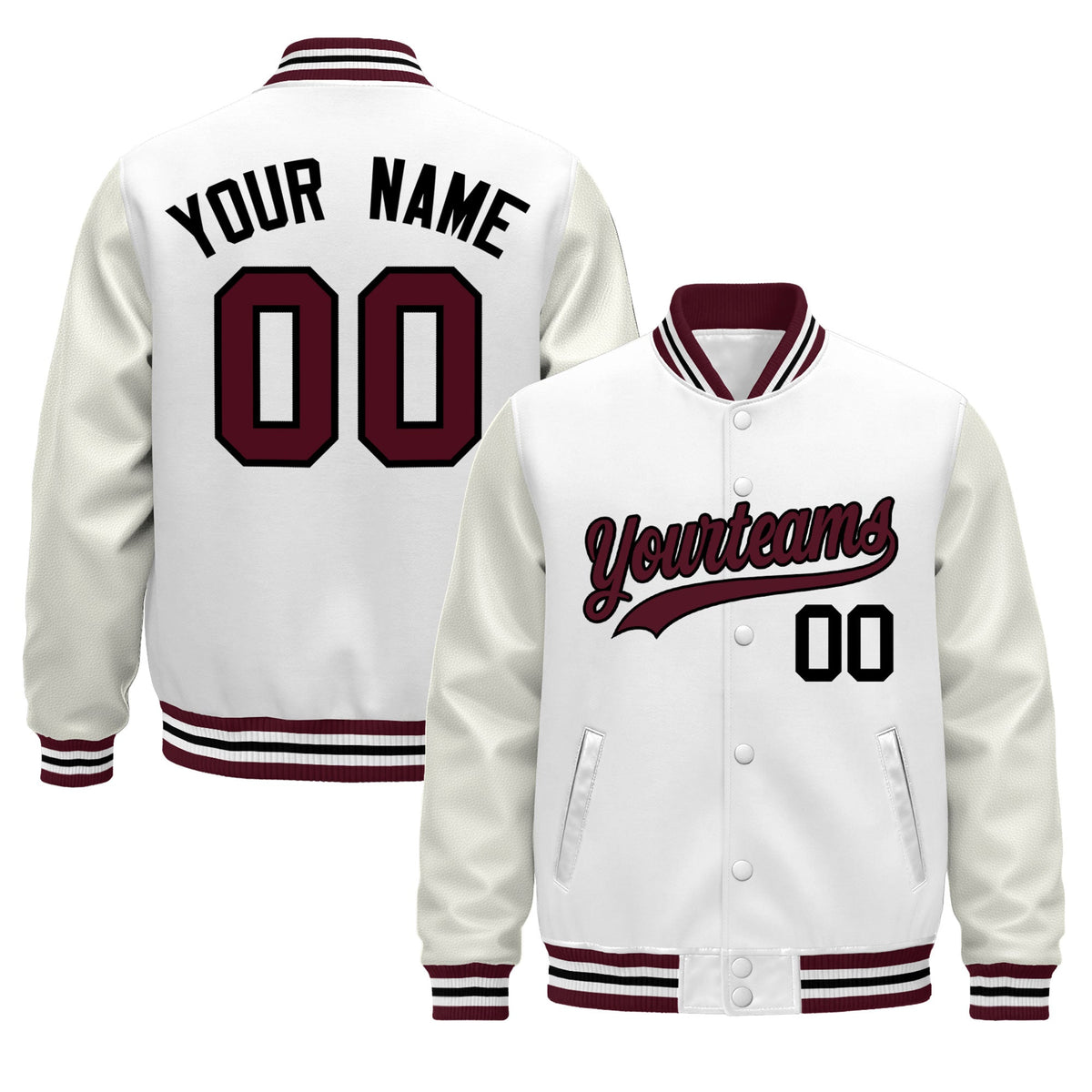 Custom White Crimson Black Jacket - Classic Style Leather Sleeves Wrinkle-Resistant