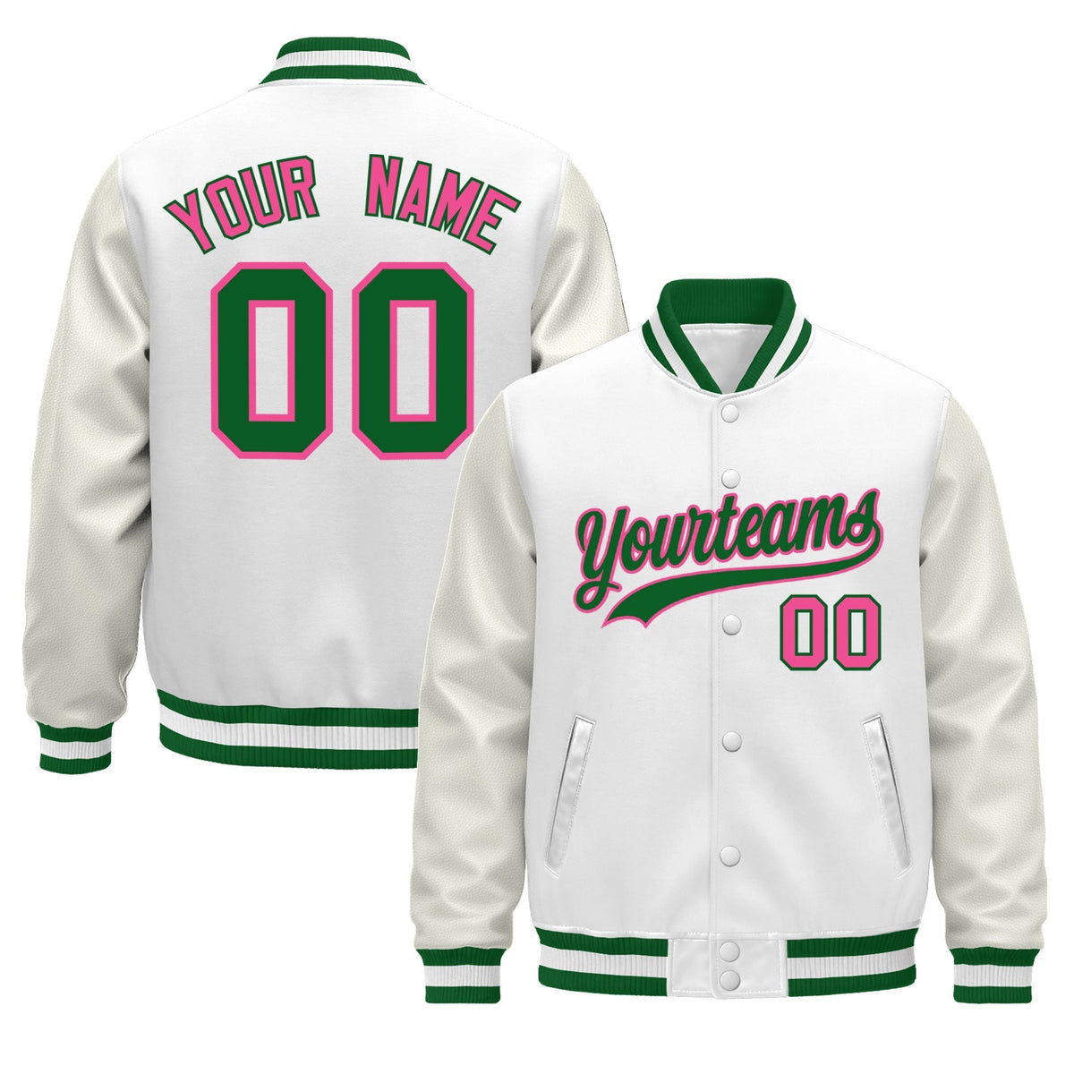 Custom White Kelly Green Jacket - Classic Style Leather Sleeves Wrinkle-Resistant
