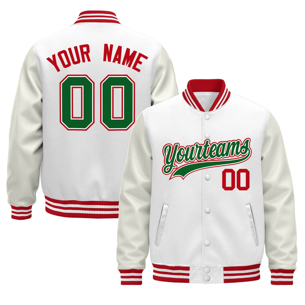 Custom White Red Jacket - Classic Style Leather Sleeves Wrinkle-Resistant