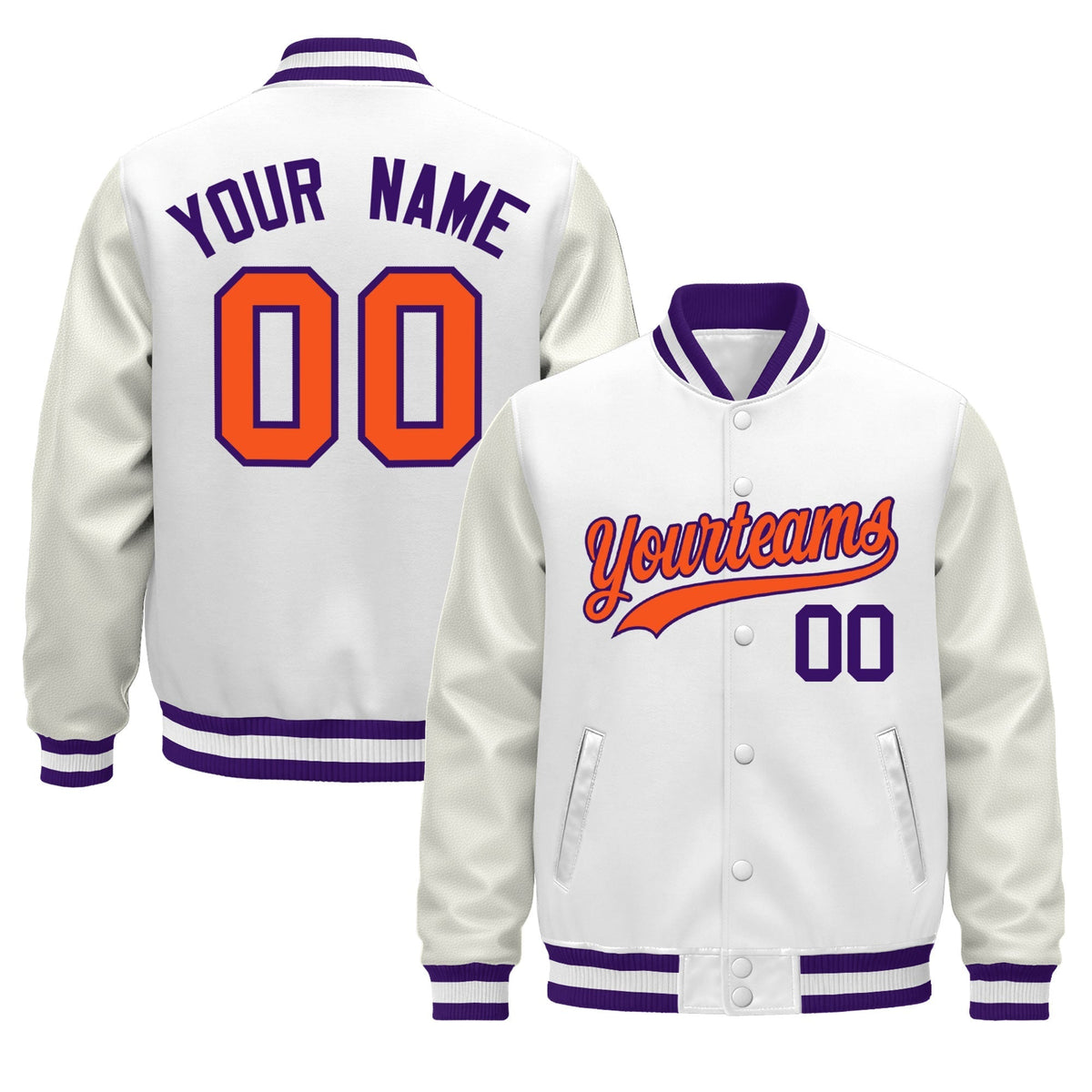 Custom White Purple Jacket - Classic Style Leather Sleeves Wrinkle-Resistant