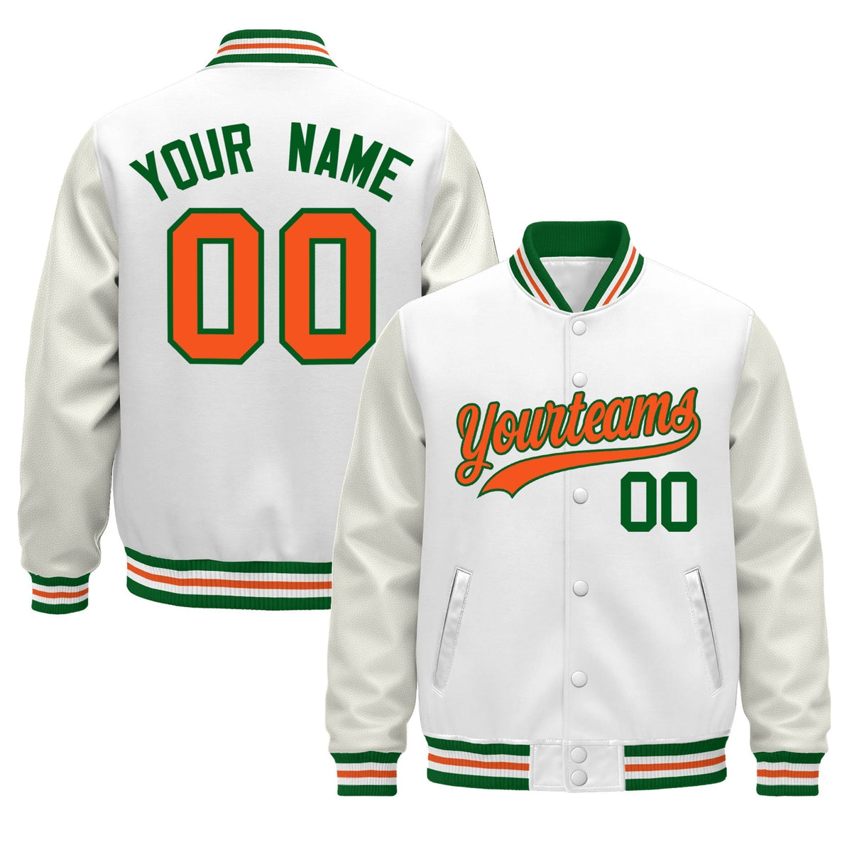 Custom White Kelly Green Orange Jacket - Classic Style Leather Sleeves Wrinkle-Resistant